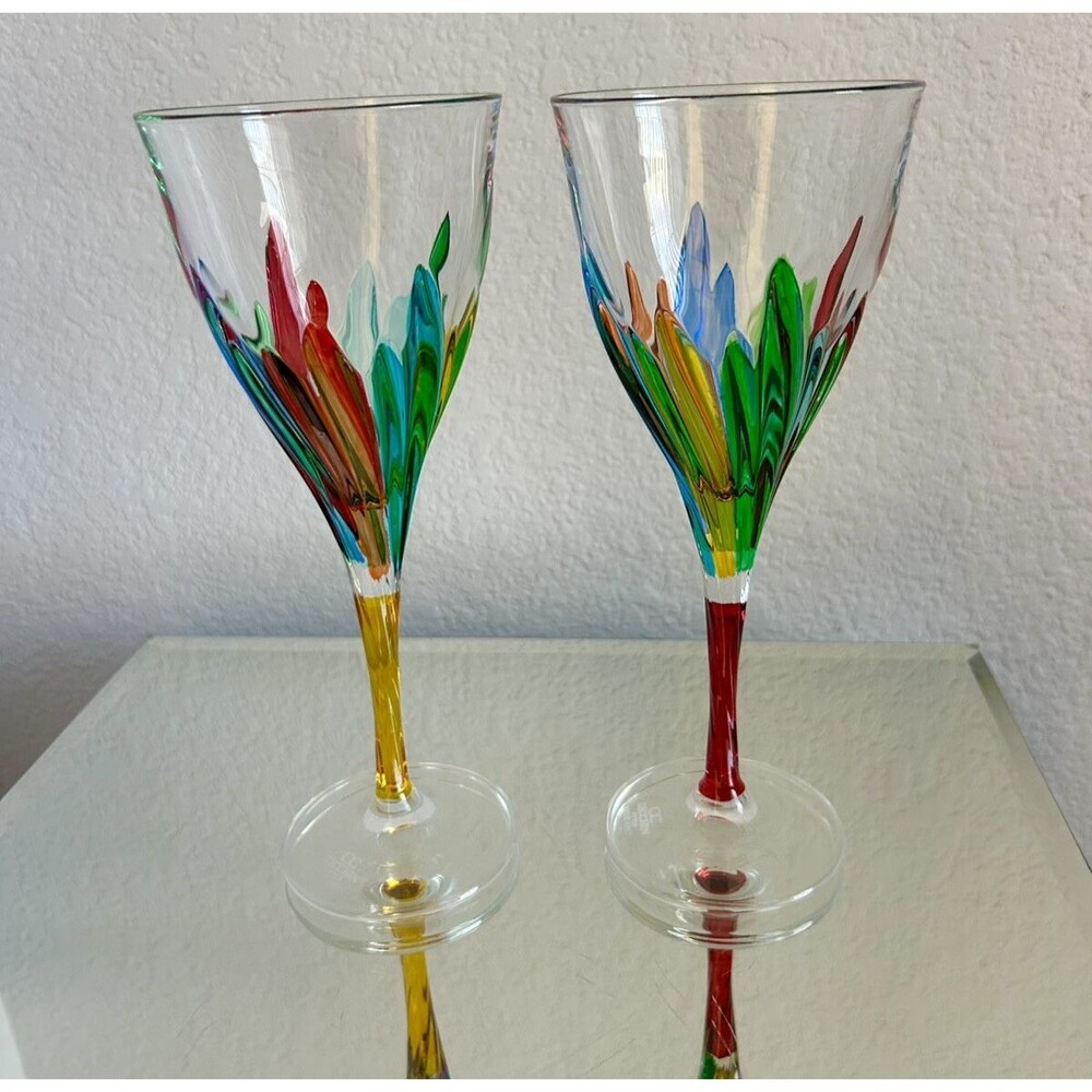 Venetian Glass Wine Glasses 2 - Handmade in Italy Murano Glass